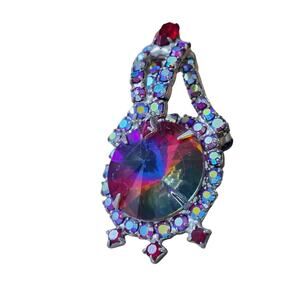 Vintage D & E Juliana Rivoli Red Aurora Borealis Stones Brooch Scarf Pin Pendant